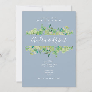 Dusty Blue Eucalyptus Greenery Garland Wedding Invitation