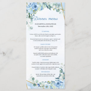 Dusty Blue Eucalyptus Greenery Gold Frame Dinner Menu