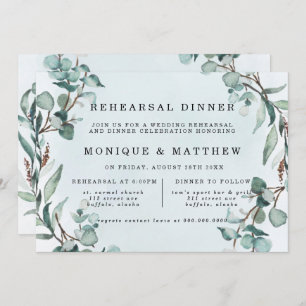 Dusty Blue Eucalyptus Greenery Rehearsal Dinner Invitation