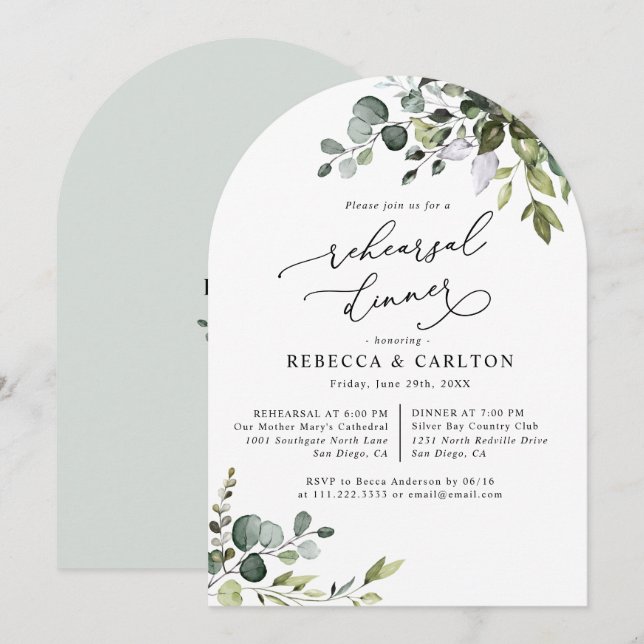 Dusty Blue Eucalyptus Greenery Rehearsal Dinner Invitation (Front/Back)