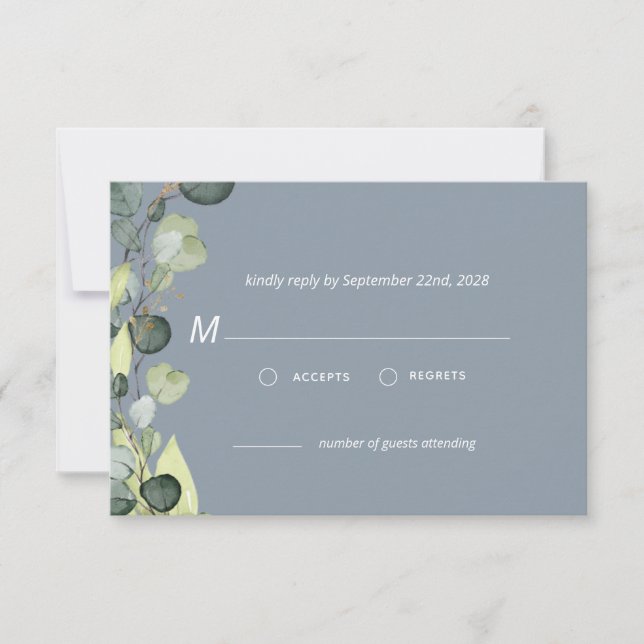 Dusty Blue Eucalyptus Greenery RSVP Simple  Invitation (Front)