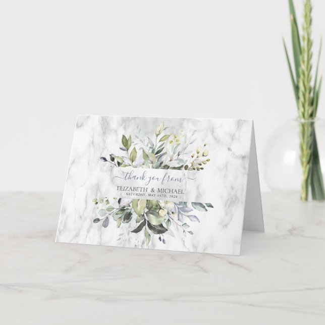 Dusty Blue Eucalyptus Greenery Succulent Thank You Card (Front)