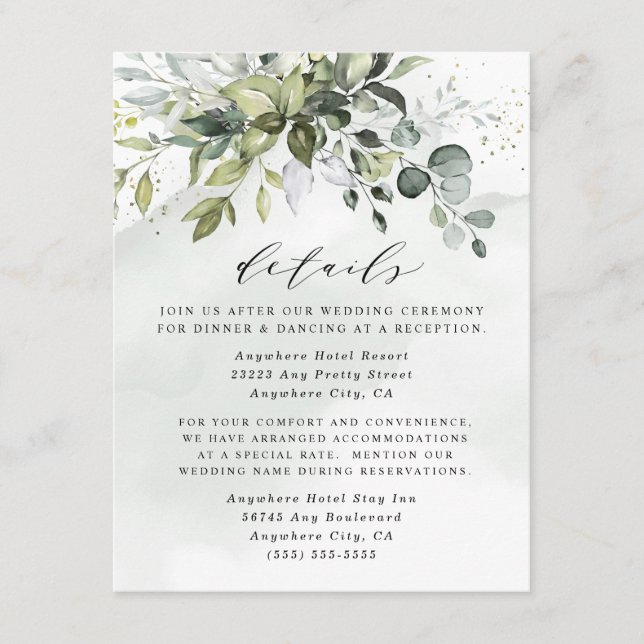 Dusty Blue Eucalyptus Greenery Succulent Wedding Enclosure Card (Front)