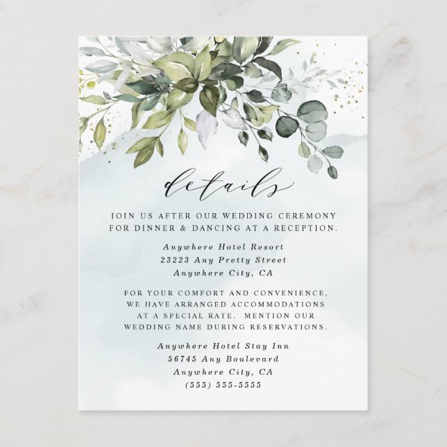 Dusty Blue Eucalyptus Greenery Succulent Wedding Enclosure Card (Front)