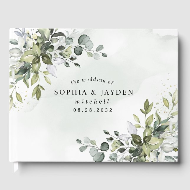 Dusty Blue Eucalyptus Greenery Succulent Wedding Guest Book (Front)