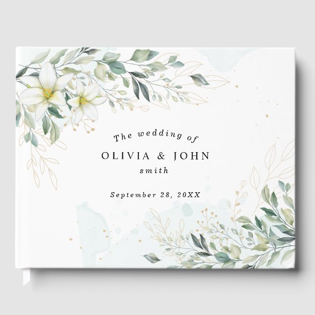 Dusty Blue Eucalyptus Greenery Succulent Wedding Guest Book (Front)