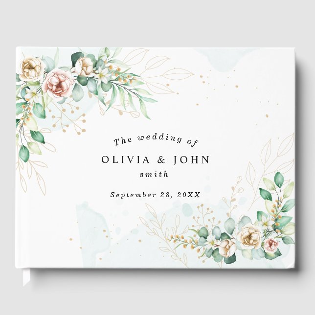Dusty Blue Eucalyptus Greenery Succulent Wedding Guest Book (Front)
