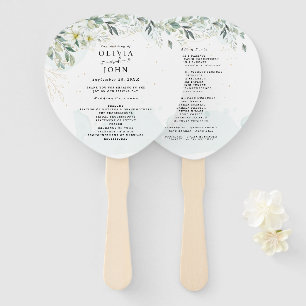 Dusty Blue Eucalyptus Greenery Succulent Wedding Hand Fan