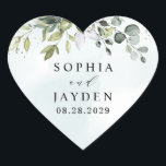 Dusty Blue Eucalyptus Greenery Succulent Wedding Heart Sticker<br><div class="desc">This design is available with two different dusty blue shades.  One option is more dustier than the other and leans towards a grey-dusty blue.  This one that you are currently viewing leans more towards blue for the watercolor splashes.  Compare each on-screen preview for a perfect match when it comes to...</div>