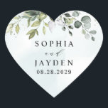 Dusty Blue Eucalyptus Greenery Succulent Wedding Heart Sticker<br><div class="desc">This design is available with two different dusty blue shades.  One option is more dustier than the other and leans towards a grey-dusty blue.  This one that you are currently viewing leans more towards blue for the watercolor splashes.  Compare each on-screen preview for a perfect match when it comes to...</div>
