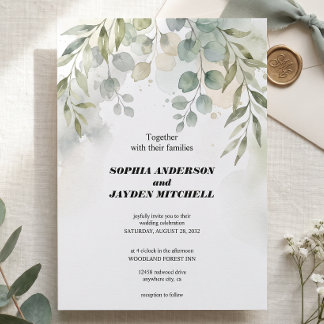 Dusty Blue Eucalyptus Greenery Succulent Wedding I Invitation