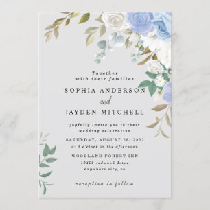 Dusty Blue Eucalyptus Greenery Succulent Wedding Invitation