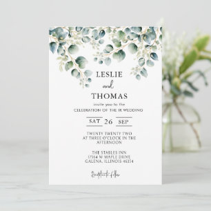 Dusty Blue Eucalyptus Greenery Succulent Wedding Invitation