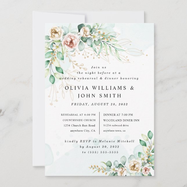 Dusty Blue Eucalyptus Greenery Succulent Wedding Invitation (Front)