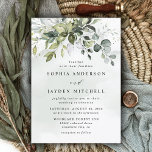 Dusty Blue Eucalyptus Greenery Succulent Wedding Invitation<br><div class="desc">Design features a bouquet of watercolor greenery, eucalyptus and a succulent over a dusty blue watercolor splash. Design also features specks of painted (printed) gold and green. View the collection link on this page to see all of the matching items in this beautiful design or see the collection here: https://bit.ly/2tgp2Dh...</div>
