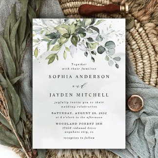 Dusty Blue Eucalyptus Greenery Succulent Wedding Invitation