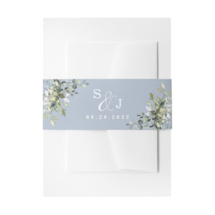 Dusty Blue Eucalyptus Greenery Succulent Wedding Invitation Belly Band