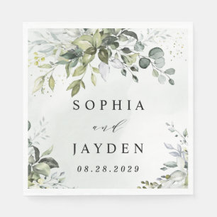 Dusty Blue Eucalyptus Greenery Succulent Wedding Napkin