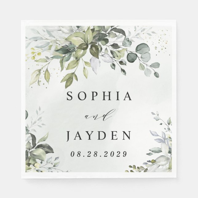 Dusty Blue Eucalyptus Greenery Succulent Wedding Napkin (Front)