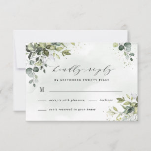 Dusty Blue Eucalyptus Greenery Succulent Wedding RSVP Card