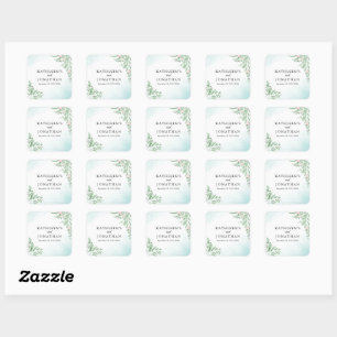 Dusty Blue Eucalyptus Greenery Succulent Wedding Square Sticker