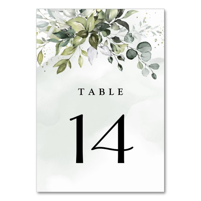 Dusty Blue Eucalyptus Greenery Succulent Wedding Table Number (Front)