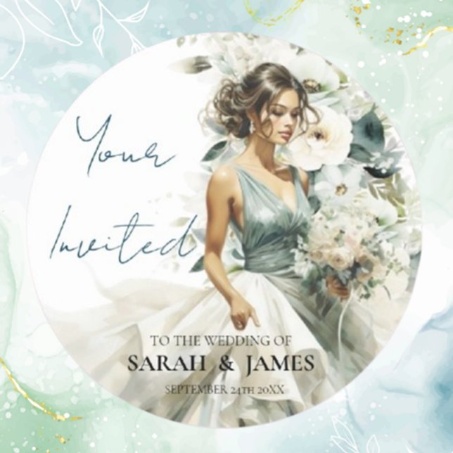 Dusty Blue Eucalyptus Greenery Wedding Classic Round Sticker (Enhance your wedding favors with our dusty blue eucalyptus greenery classic round sticker )