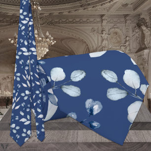 Dusty Blue Eucalyptus Greenery Wedding Light Navy  Tie