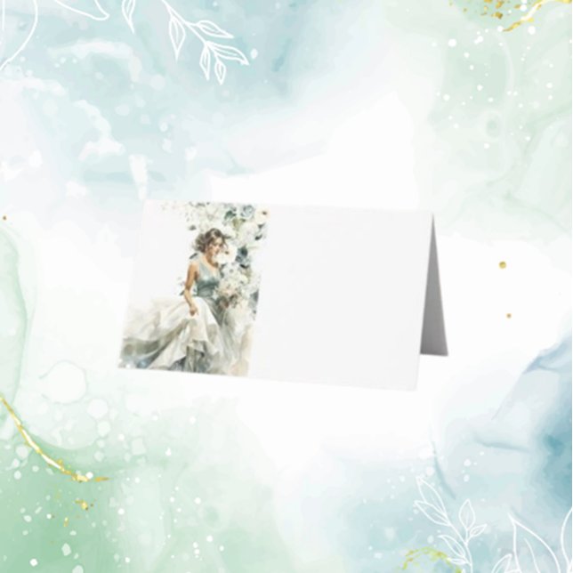 Dusty Blue Eucalyptus Greenery Wedding Place Card (Add a touch of elegance to your wedding with dusty blue eucalyptus greenery place cards. )