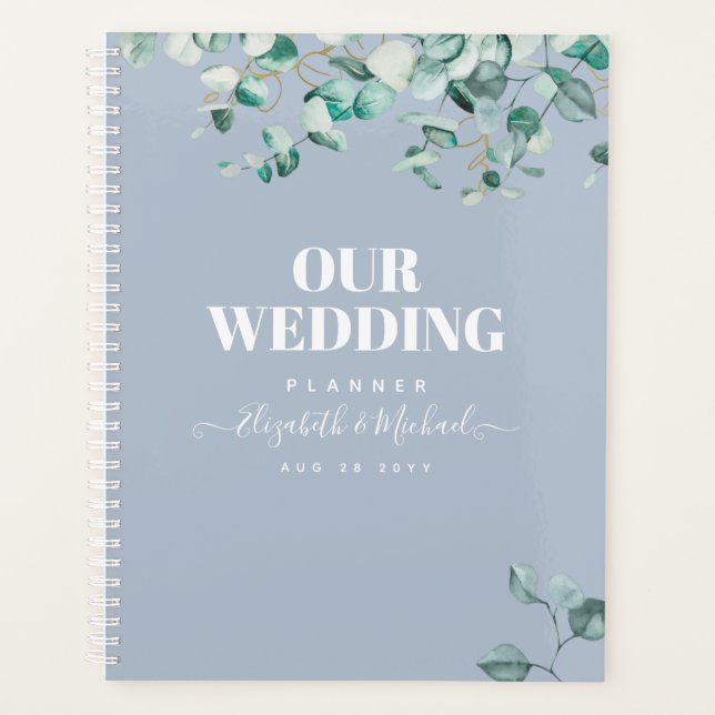 Dusty Blue Eucalyptus Greenery WEDDING Planning Planner (Front)