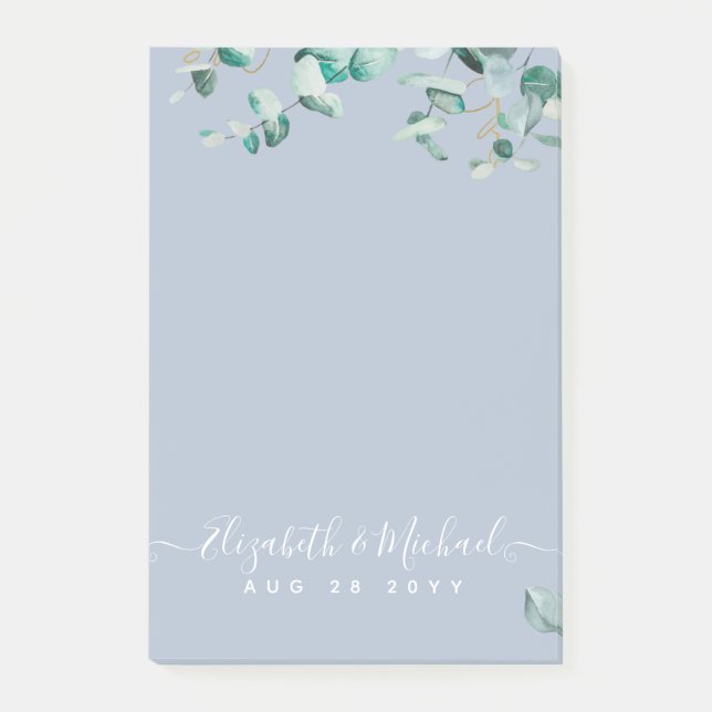 Dusty Blue Eucalyptus Greenery WEDDING Planning Post-it Notes (Front)