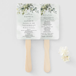 Dusty Blue Eucalyptus Greenery Wedding Programs Hand Fan
