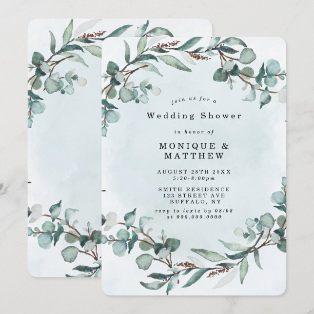 Dusty Blue Eucalyptus Greenery Wedding Shower (Front/Back)