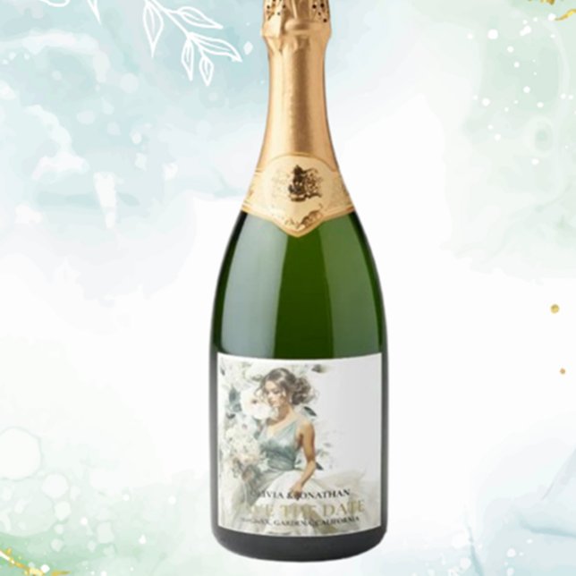 Dusty Blue Eucalyptus Greeney Wedding Sparkling Wine Label (Personalize your wedding with a dusty blue eucalyptus greenery sparkling wine label)