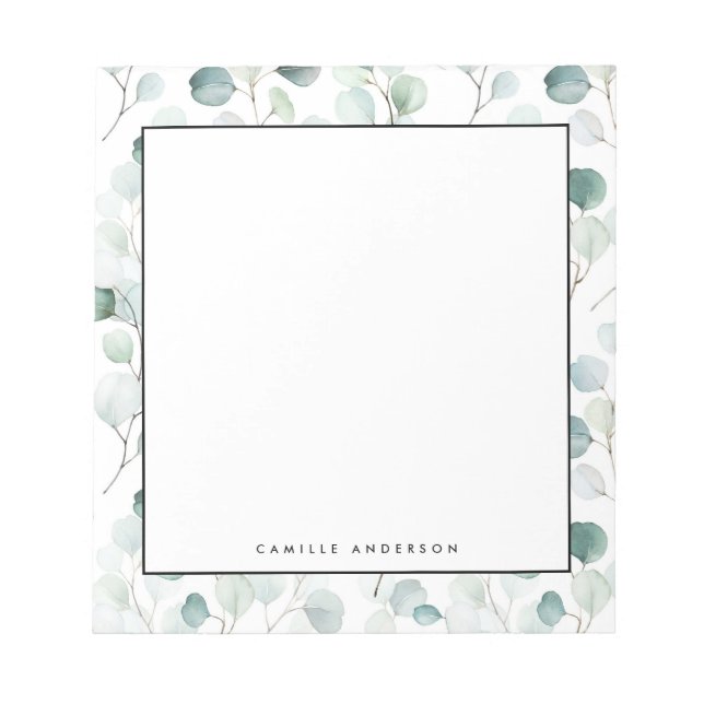 Dusty Blue Eucalyptus Leaves Pattern Personalised Notepad (Front)