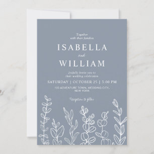 Dusty Blue Eucalyptus Leaves Wedding Invitation