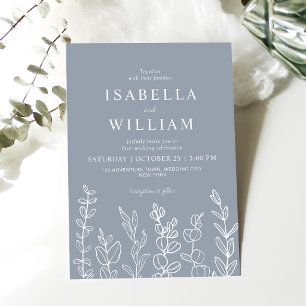 Dusty Blue Eucalyptus Leaves Wedding Invitation
