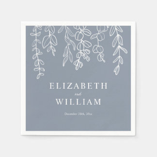 Dusty Blue Eucalyptus Leaves Wedding  Napkin