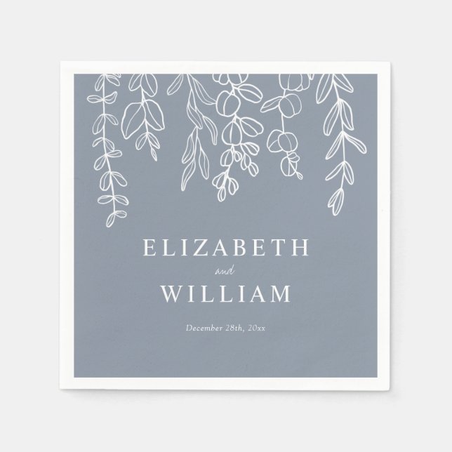 Dusty Blue Eucalyptus Leaves Wedding  Napkin (Front)