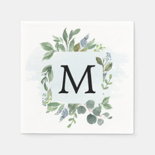 Dusty Blue Eucalyptus Monogram Cocktail Napkin