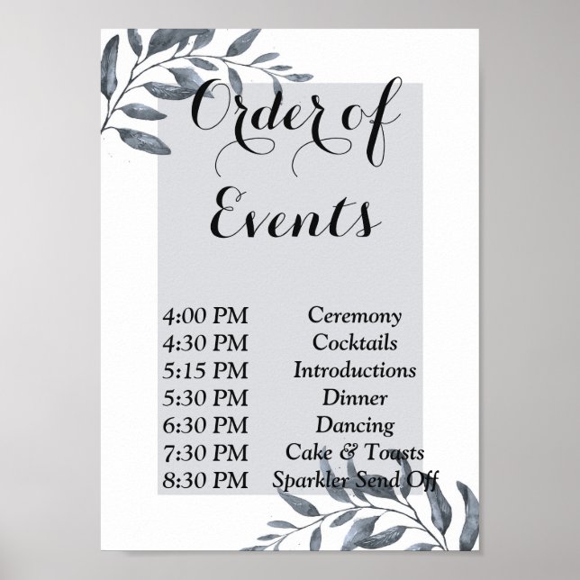 Dusty Blue Eucalyptus  Order of Events Poster (Front)