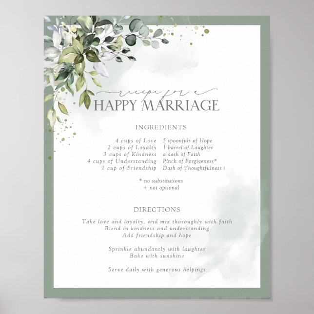 Dusty Blue Eucalyptus Recipe for a Happy Marriage Poster (Front)
