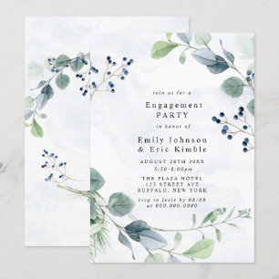 Dusty Blue Eucalyptus Rustic Engagement Party Invitation