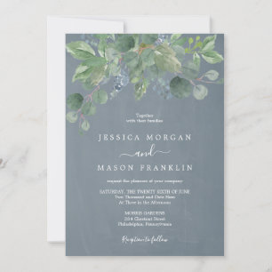 Dusty Blue Eucalyptus Rustic Wedding Invitation
