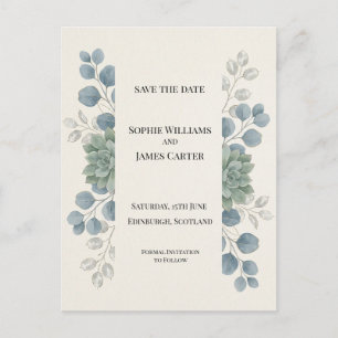 Dusty Blue Eucalyptus Save The Date Postcard
