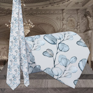 Dusty Blue Eucalyptus Sprigs Dove Grey Wedding Tie