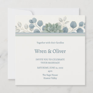 Dusty Blue Eucalyptus Succulent Wedding Invitation