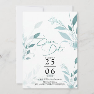 Dusty Blue Eucalyptus Teal Photo QR Code Wedding Save The Date