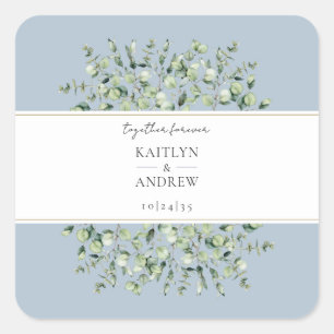 Dusty Blue Eucalyptus Together Forever Wedding  Square Sticker