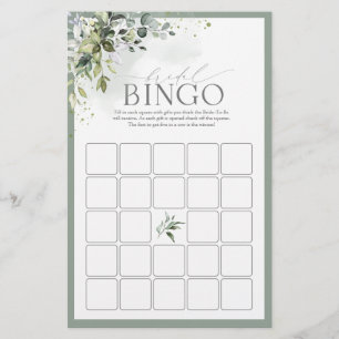 Dusty Blue Eucalyptus Watercolor Bridal Bingo Game